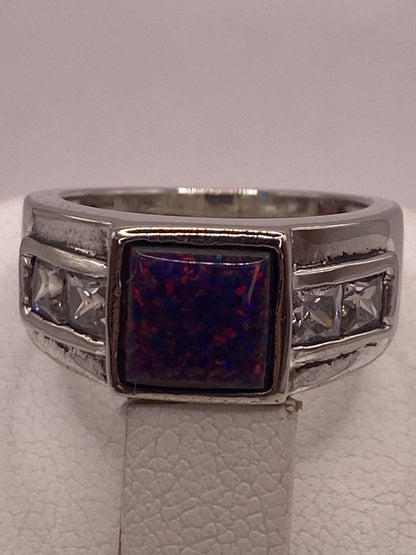 Anillo Clásico Ópalo Violeta-rosa & Zirconias Diamante Plata 925, sello de autenticidad Plata Ley .925