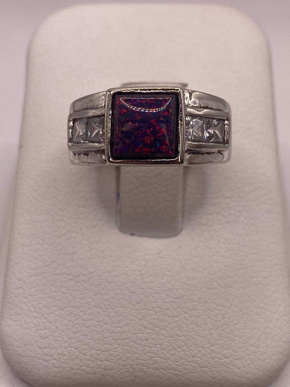 Anillo Clásico Ópalo Violeta-rosa & Zirconias Diamante Plata 925, vista frontal