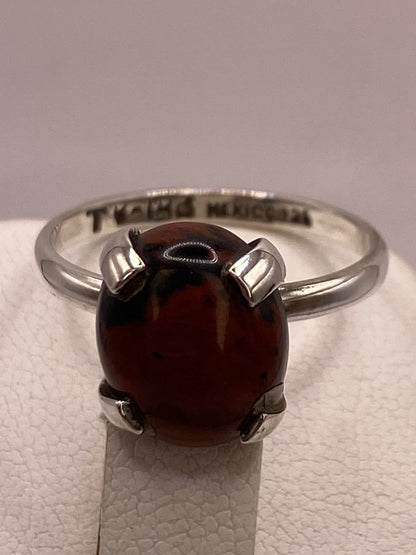 Anillo Clásico de Plata Ley 925 con Ojo de Tigre Natural, sello de autenticidad Plata Ley .925