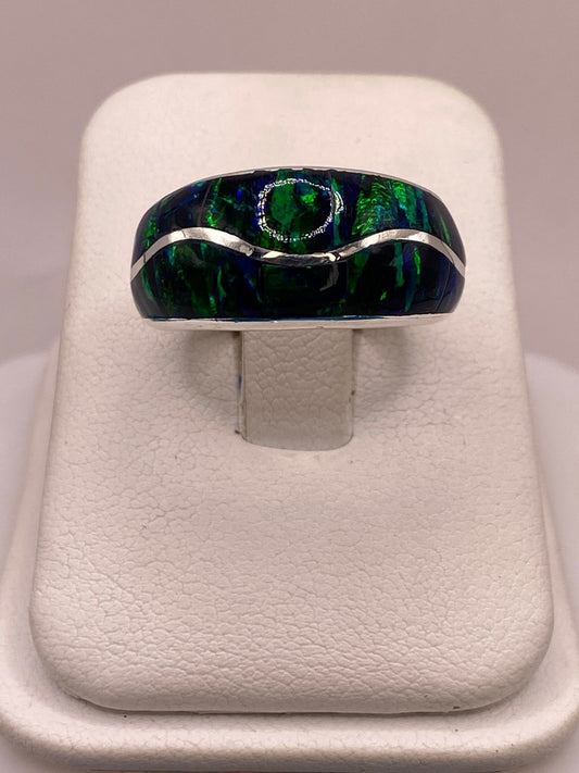 Anillo Contemporáneo de Plata Ley 925 con Ópalo de Fuego Azul Marino, vista frontal