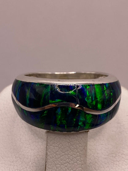 Anillo Contemporáneo de Plata Ley 925 con Ópalo de Fuego Azul Marino, vista superior