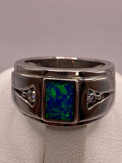Anillo Contemporáneo de Plata Ley 925 con Ópalo de Fuego Azul Verde, sello de autenticidad Plata Ley .925
