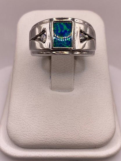 Anillo Contemporáneo de Plata Ley 925 con Ópalo de Fuego Azul Verde, vista de detalle