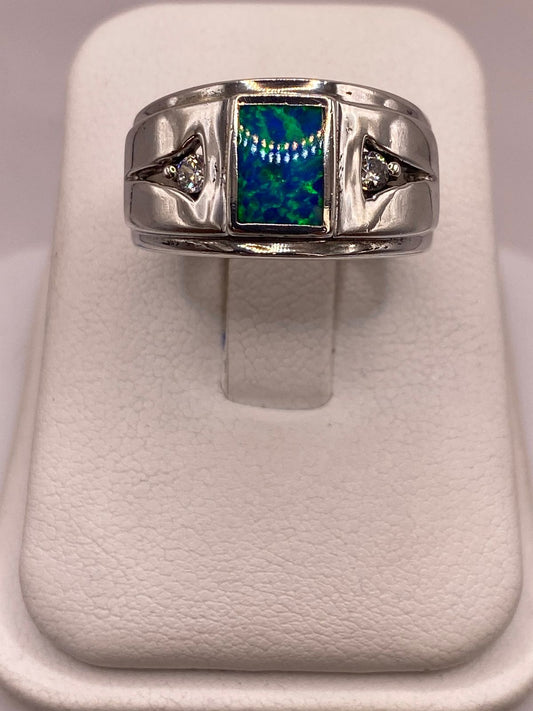 Anillo Contemporáneo de Plata Ley 925 con Ópalo de Fuego Azul Verde en báscula mostrando peso