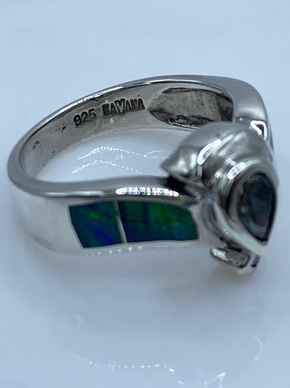 Anillo Contemporáneo de Plata Ley 925 con Ópalo de Fuego y Zirconias, sello de autenticidad Plata Ley .925