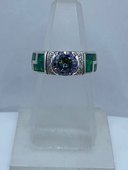 Anillo Contemporáneo de Plata .950 con Ópalo de Fuego y Zirconia Tornasol, vista lateral