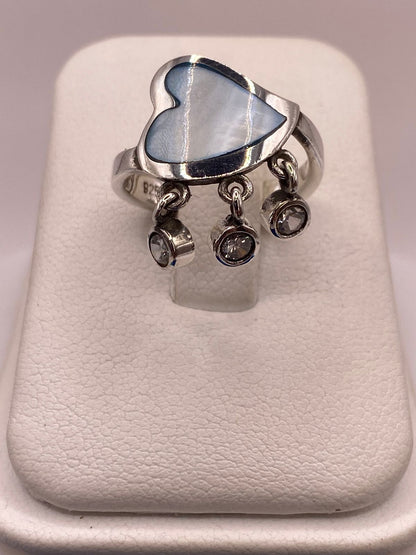 Anillo Corazón Artesanal de Plata Ley 925 con Nácar Azul, sello de autenticidad Plata Ley .925