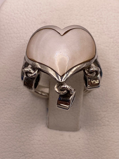 Anillo Corazón Artesanal de Plata Ley 925 con Nácar Natural, vista superior
