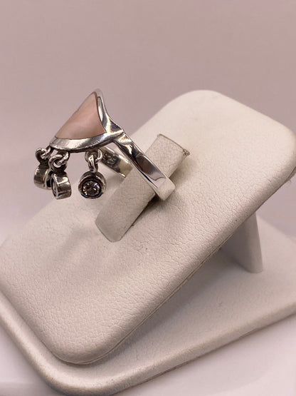Anillo Corazón Artesanal de Plata Ley 925 con Nácar Natural, vista frontal