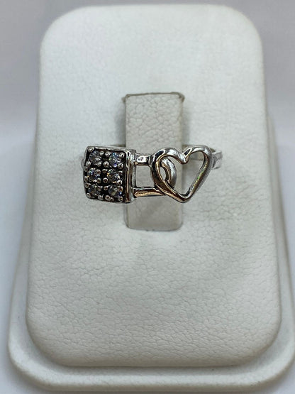 Anillo Corazón y Candado con Zirconia en Plata 925, vista superior