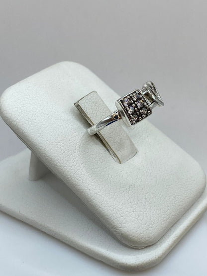 Anillo Corazón y Candado con Zirconia en Plata 925, vista lateral