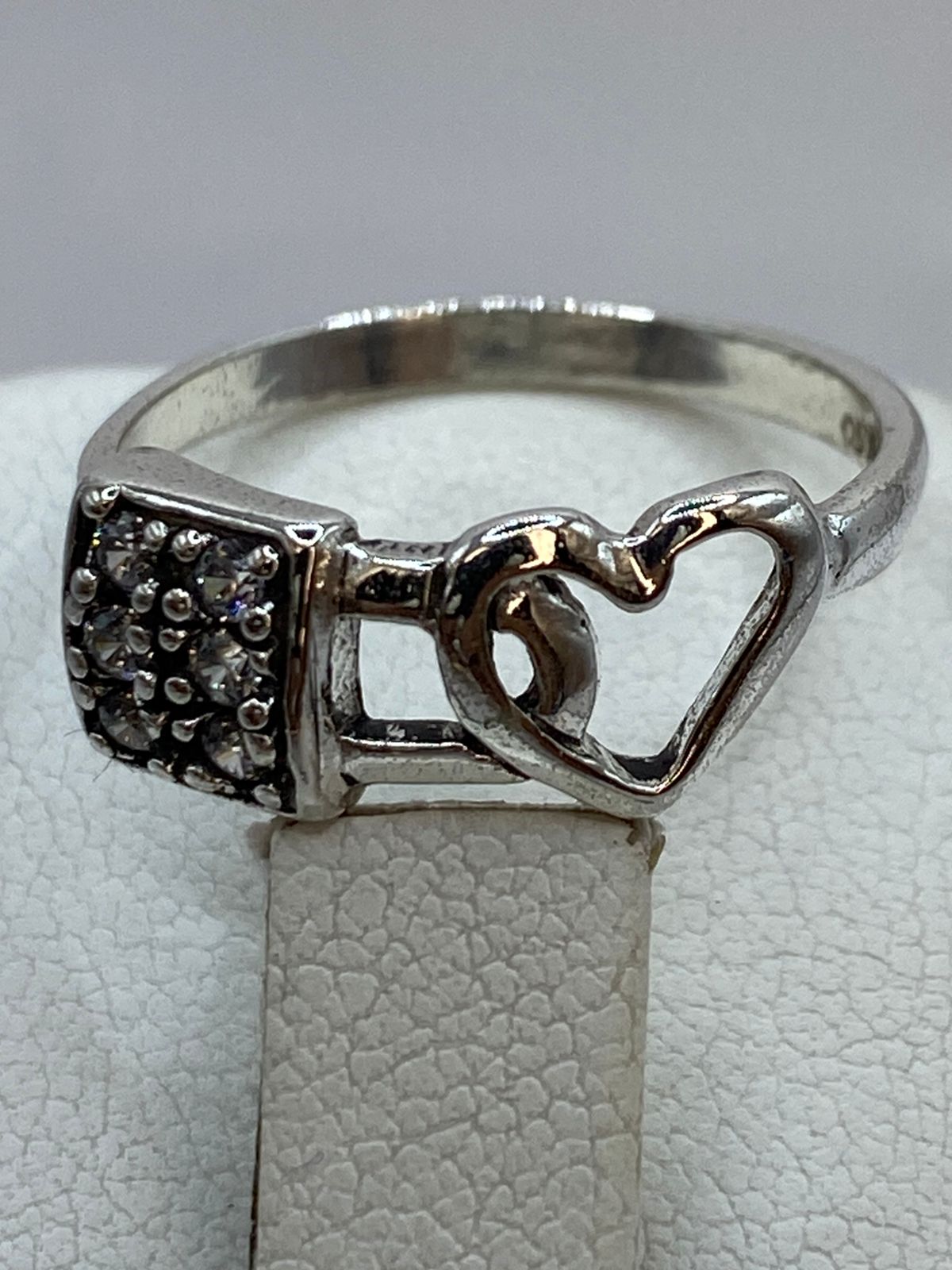 Anillo Corazón y Candado con Zirconia en Plata 925, sello de autenticidad Plata Ley .925