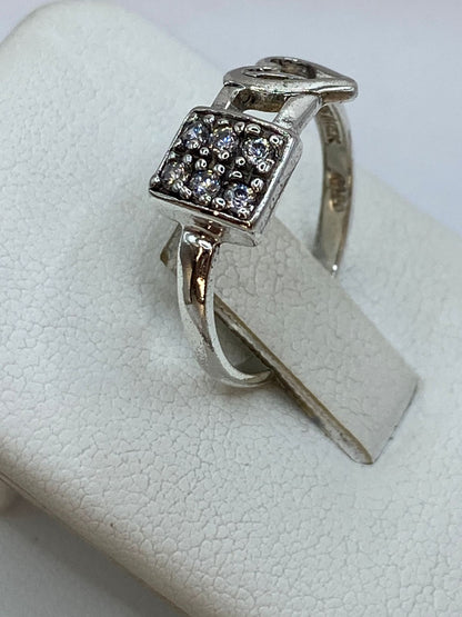 Anillo Corazón y Candado con Zirconia en Plata 925