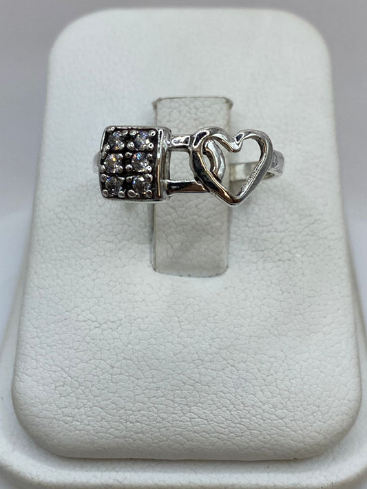 Anillo Corazón y Candado con Zirconia en Plata 925 — imagen 9