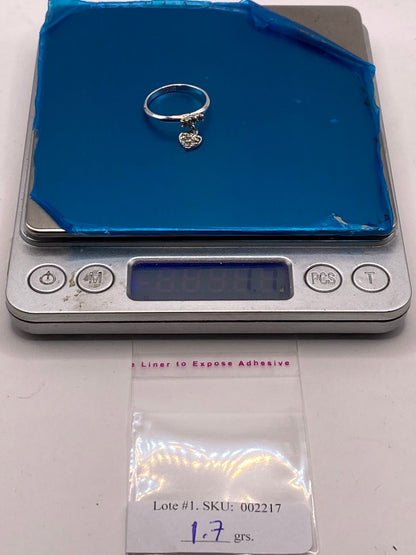 Anillo de Corazón Colgante con Zirconias Blancas en Plata Ley 925, peso en gramos (báscula)