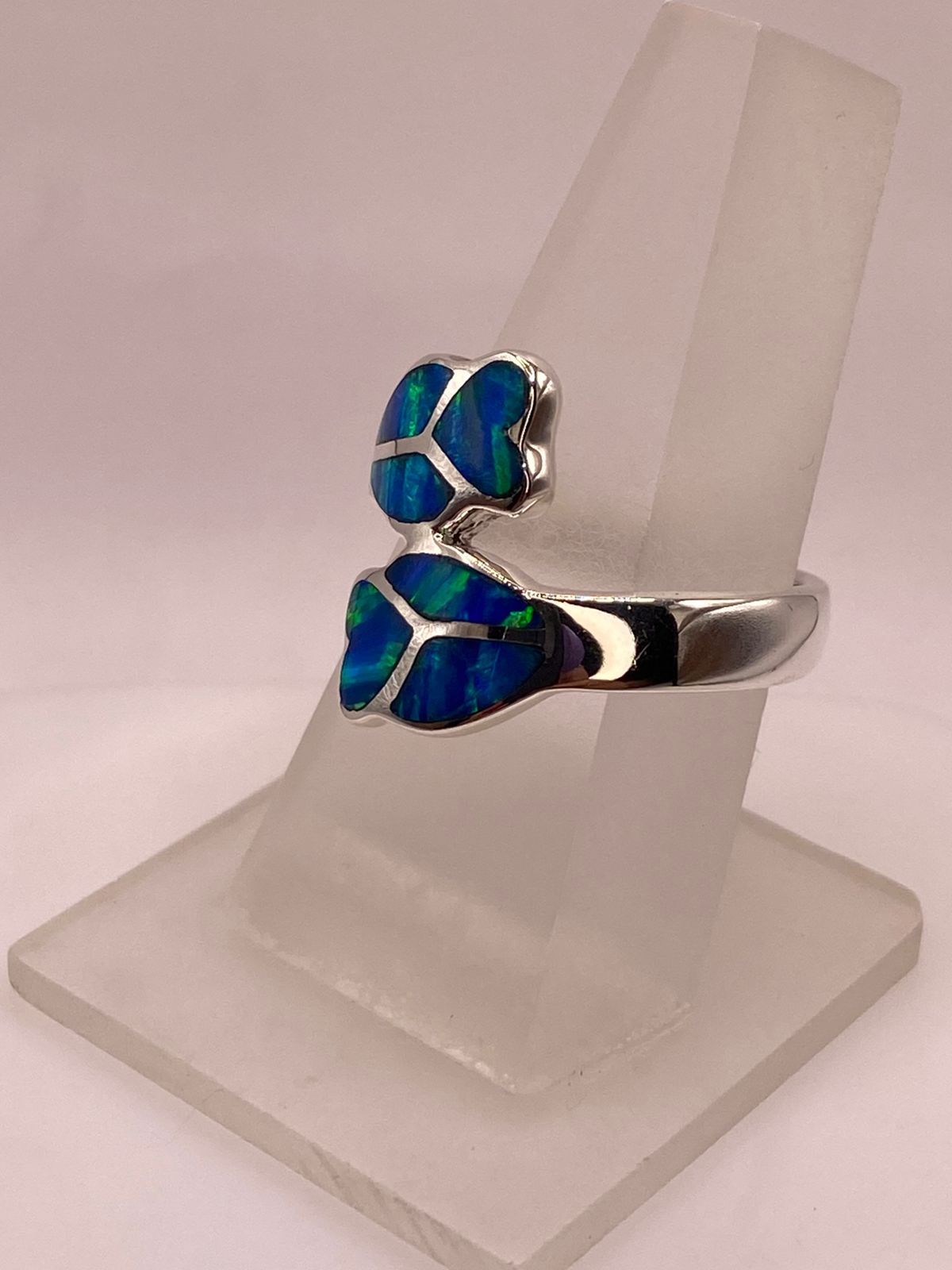 Anillo Corazón con Ópalo de Fuego en Plata Ley .950, vista frontal