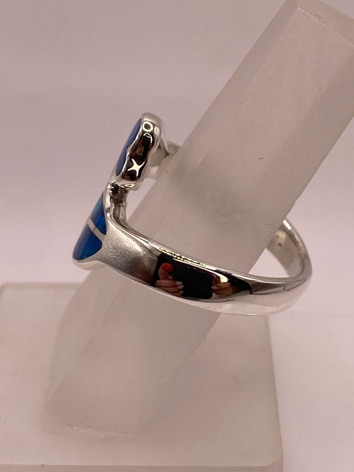 Anillo Corazón con Ópalo de Fuego en Plata Ley .950, vista superior