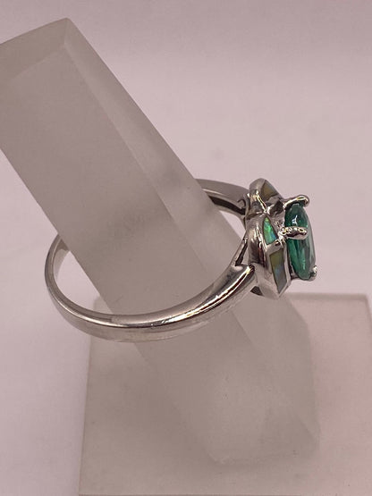 anillo Corazón Ópalo Verde & Zirconia Esmeralda Plata 925, vista de detalle