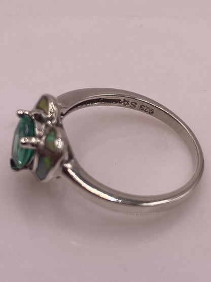 anillo Corazón Ópalo Verde & Zirconia Esmeralda Plata 925, sello de autenticidad Plata Ley .925