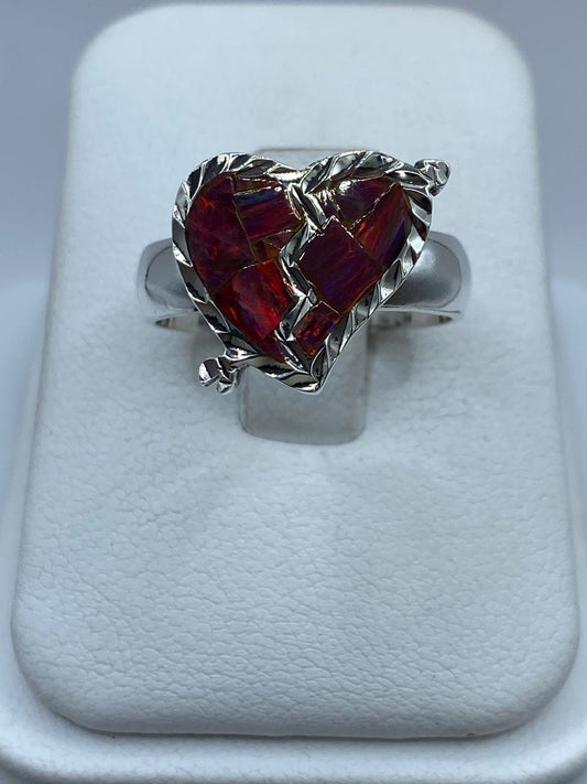 Anillo Corazón Partido de Plata Ley 925 con Ópalo de Fuego — detalle de acabado