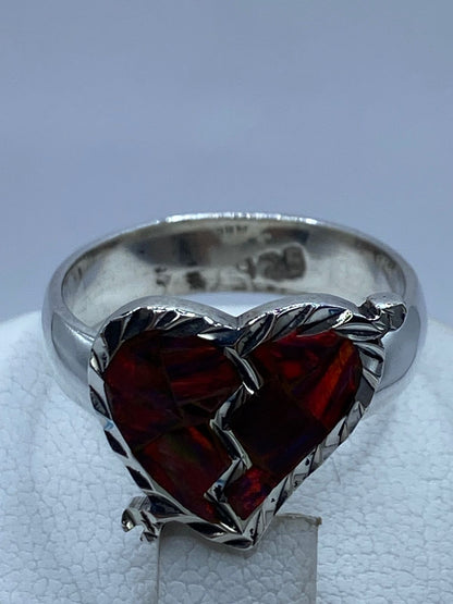 Anillo Corazón Partido de Plata Ley 925 con Ópalo de Fuego, sello de autenticidad Plata Ley .925