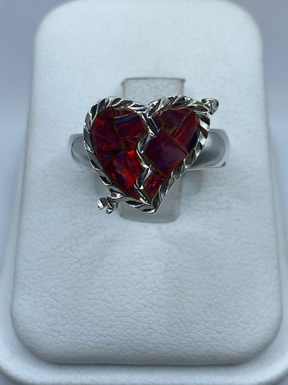 Anillo Corazón Partido de Plata Ley 925 con Ópalo de Fuego, vista superior