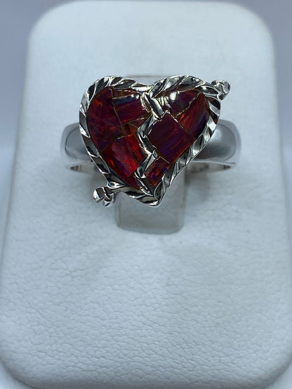 Anillo Corazón Partido de Plata Ley 925 con Ópalo de Fuego, vista posterior