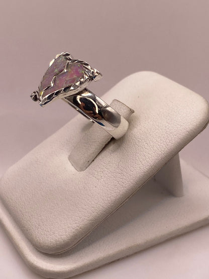 Anillo Corazón Partido de Plata Ley 950 con Ópalo de Fuego, vista lateral