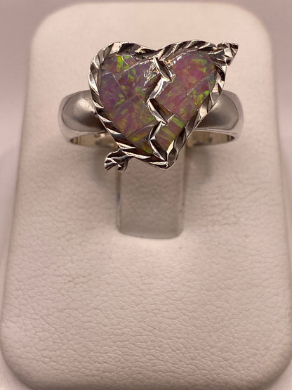 Anillo Corazón Partido de Plata Ley 950 con Ópalo de Fuego, vista frontal