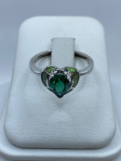 Anillo Corazón de Plata .925 con Ópalo de Fuego y Zirconia, vista frontal