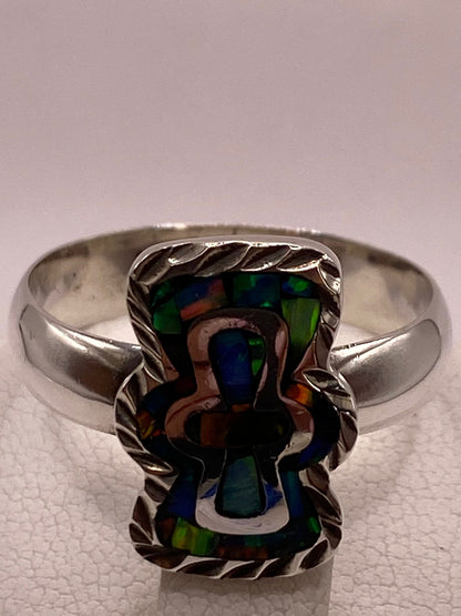 Anillo Cruz Moderna con Ópalo de Fuego Multicolor en Plata Ley .950, vista superior
