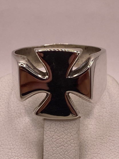 Anillo Cruz de Plata Ley 925 Diseño Biker Minimalista, sello de autenticidad Plata Ley .925