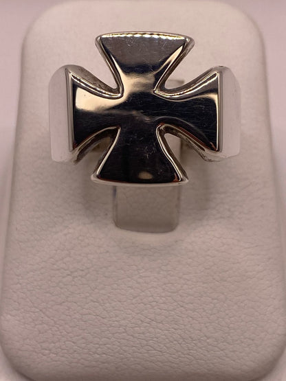 Anillo Cruz de Plata Ley 925 Diseño Biker Minimalista, vista frontal