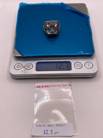 Anillo Cuadrado con Zirconia en Plata Ley 925, peso en gramos (báscula)