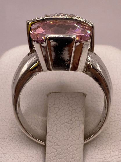 Anillo Cuadrado con Zirconia Rosa en Plata Ley 925, vista superior