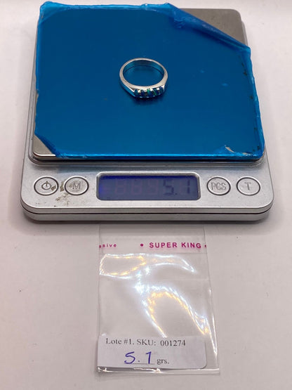 Anillo Delgado con Incrustaciones de Ópalo Azul y Verde en Plata Ley 950, peso en gramos (báscula)