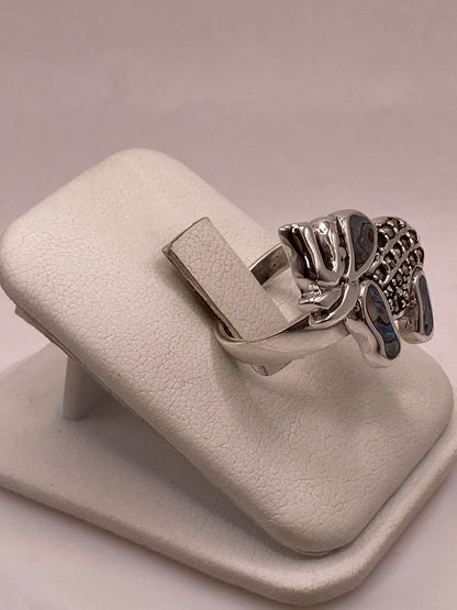 Anillo Elefante Artesanal con Abalón y Marquesitas en Plata Ley 925, vista lateral