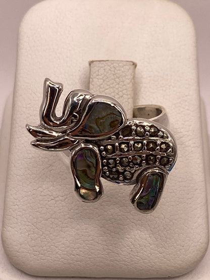 Anillo Elefante Artesanal con Abalón y Marquesitas en Plata Ley 925, vista superior