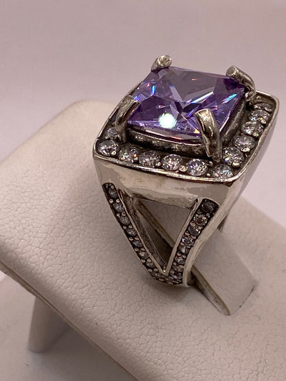 Anillo de Plata 925 Zirconia Morada Halo — Solitario Artesanal Taxco, vista superior