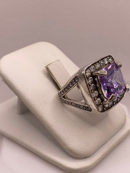 Anillo de Plata 925 Zirconia Morada Halo — Solitario Artesanal Taxco, vista lateral