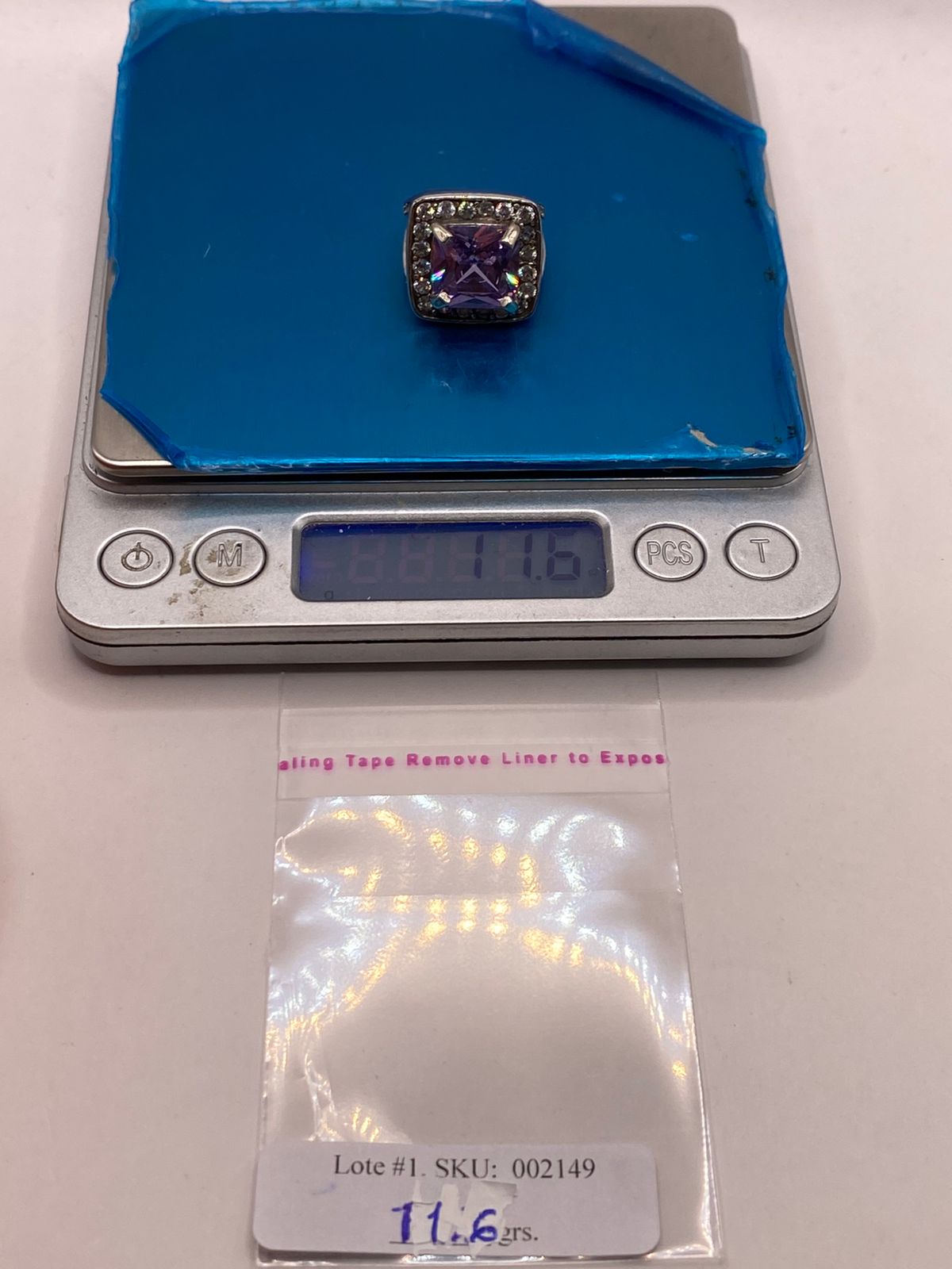 Anillo de Plata 925 Zirconia Morada Halo — Solitario Artesanal Taxco, peso en gramos (báscula)