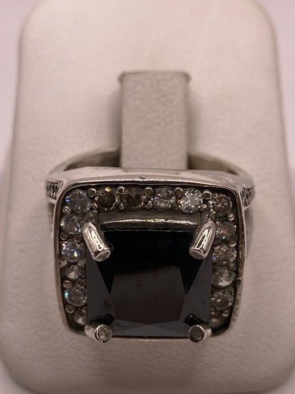 Anillo Elegante Cuadrado con Zirconia Negra Plata Ley 925, vista frontal