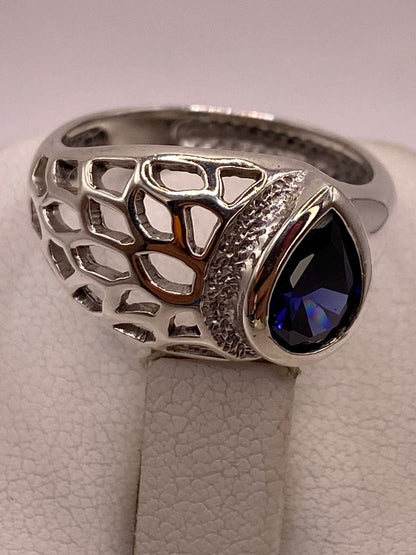 Anillo Elegante con Zirconia Azul en Plata Ley 950