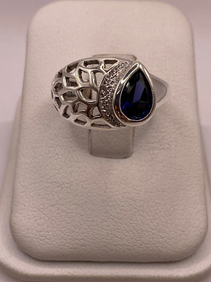 Anillo Elegante con Zirconia Azul en Plata Ley 950, vista superior