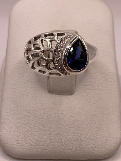 Anillo Elegante con Zirconia Azul en Plata Ley 950 — imagen 9