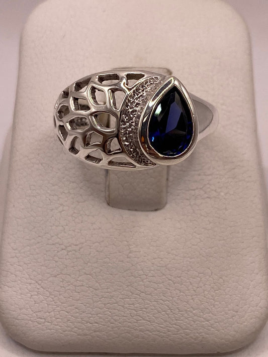 Anillo Elegante con Zirconia Azul en Plata Ley 950 — imagen 9