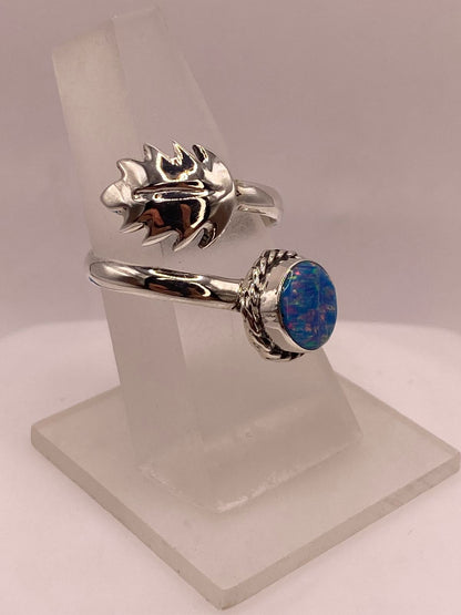 Anillo Envolvente Ajustable de Plata Ley .925 con Ópalo de Fuego, sello de autenticidad Plata Ley .925
