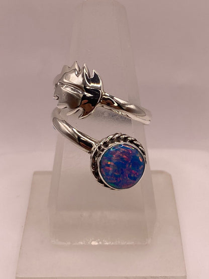 Anillo Envolvente Ajustable de Plata Ley .925 con Ópalo de Fuego, vista lateral