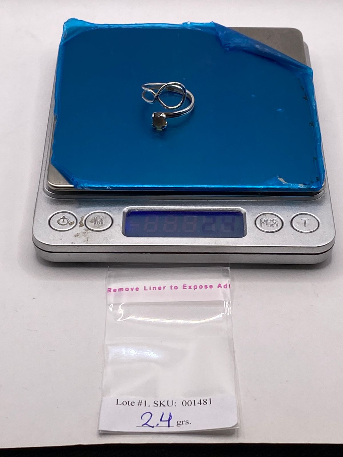 Anillo Envolvente Ajustable de Plata Ley 925 con Piedra Natural, peso en gramos (báscula)