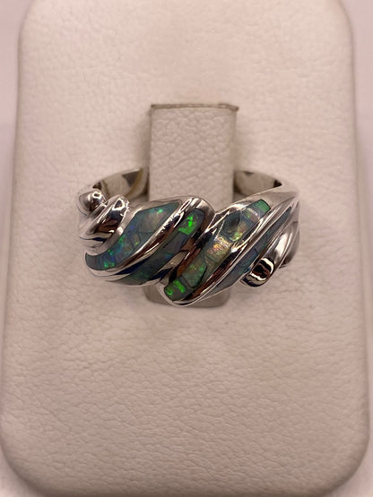 Anillo Envolvente de Plata Ley 950 con Ópalo de Fuego, vista frontal